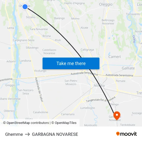 Ghemme to GARBAGNA NOVARESE map