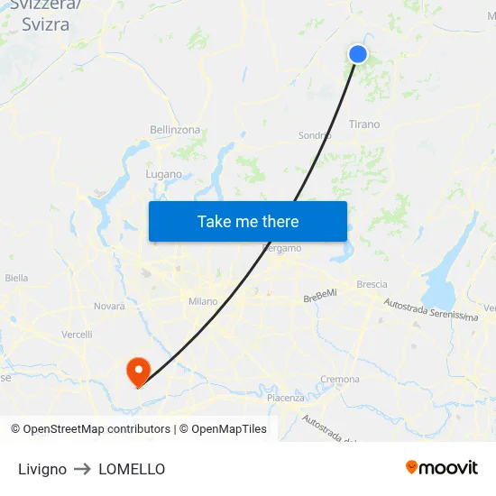 Livigno to LOMELLO map