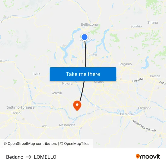Bedano to LOMELLO map
