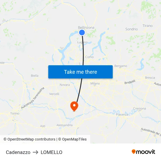 Cadenazzo to Lomello map