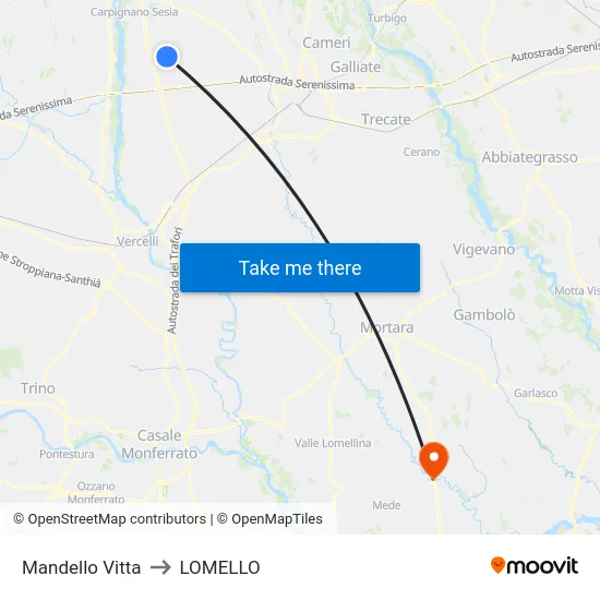 Mandello Vitta to LOMELLO map