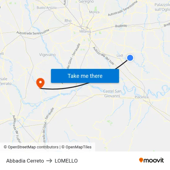 Abbadia Cerreto to Lomello map
