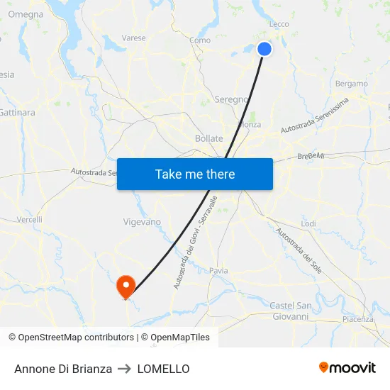 Annone Di Brianza to LOMELLO map