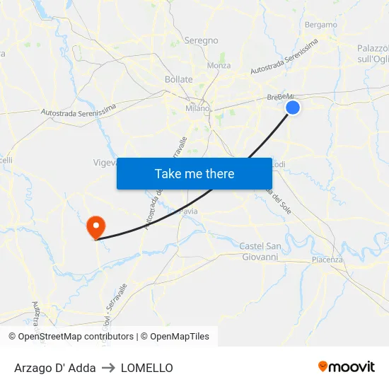 Arzago D' Adda to LOMELLO map
