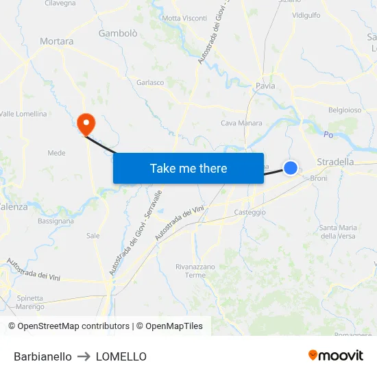 Barbianello to LOMELLO map