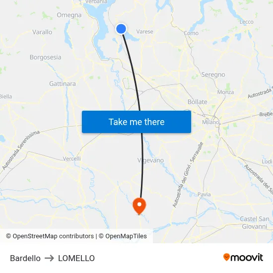 Bardello to Lomello map