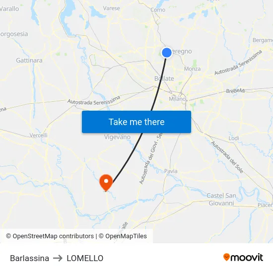 Barlassina to LOMELLO map
