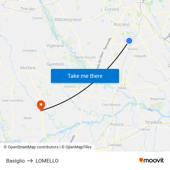 Basiglio to LOMELLO map