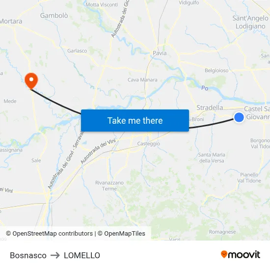 Bosnasco to Lomello map