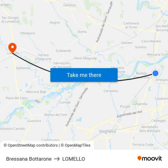 Bressana Bottarone to LOMELLO map