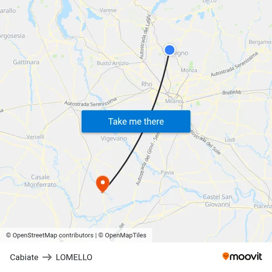 Cabiate to Lomello map