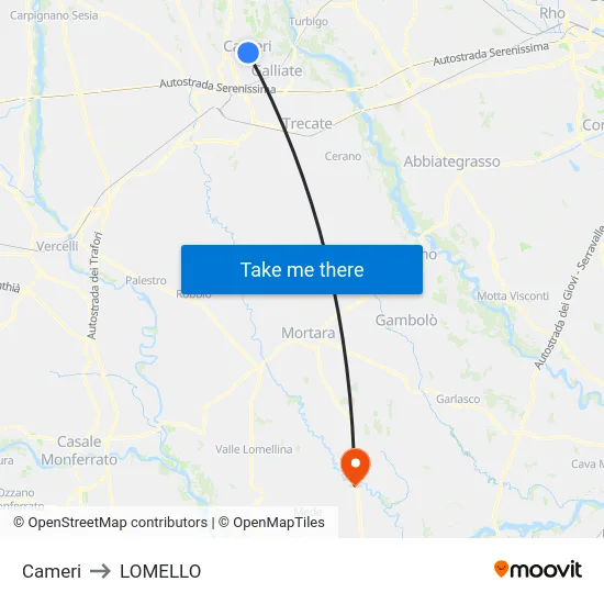 Cameri to Lomello map