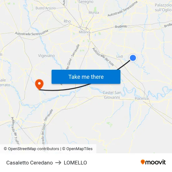 Casaletto Ceredano to Lomello map
