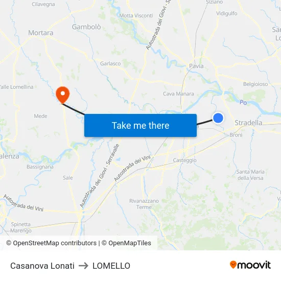 Casanova Lonati to Lomello map