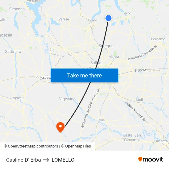Caslino d'Erba to Lomello map