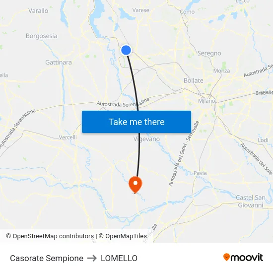 Casorate Sempione to Lomello map