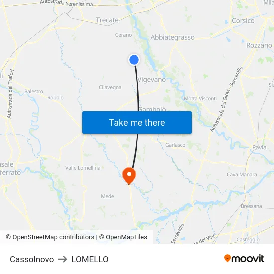 Cassolnovo to LOMELLO map