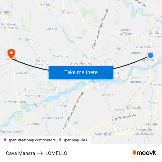 Cava Manara to LOMELLO map