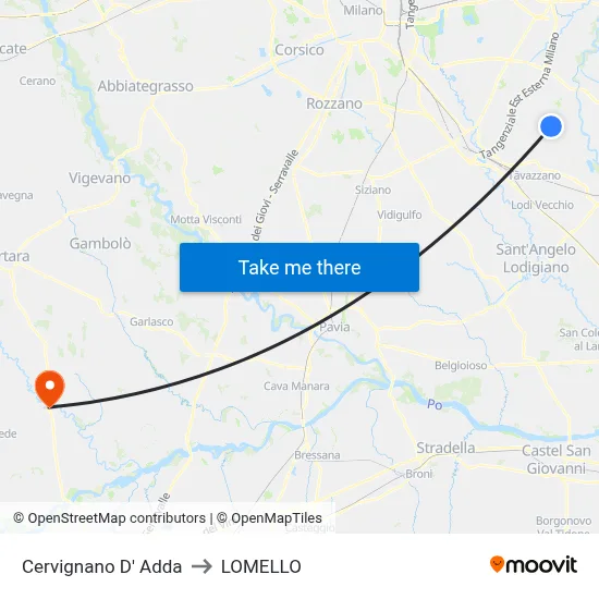 Cervignano D' Adda to LOMELLO map