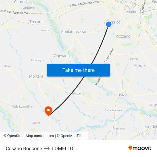 Cesano Boscone to Lomello map