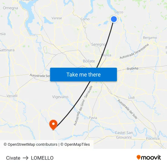 Civate to LOMELLO map