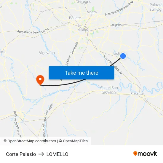 Corte Palasio to Lomello map