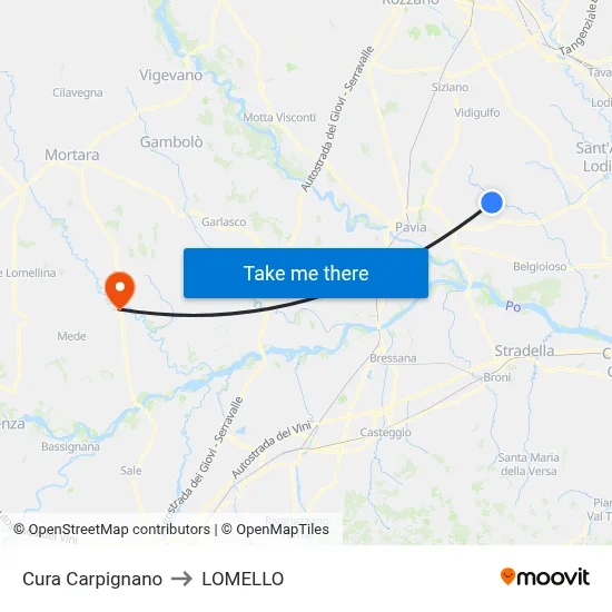 Cura Carpignano to Lomello map