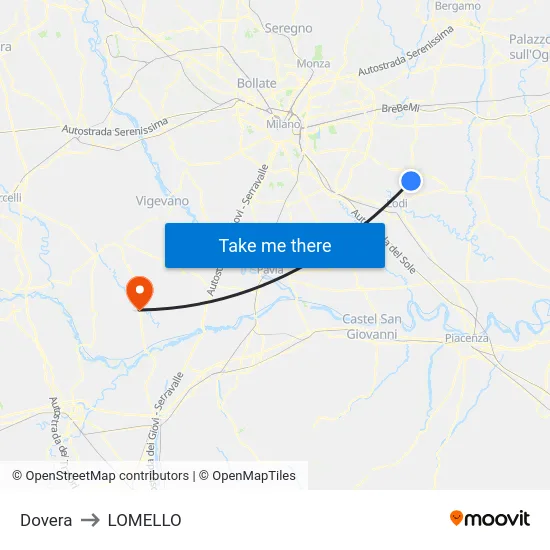Dovera to Lomello map