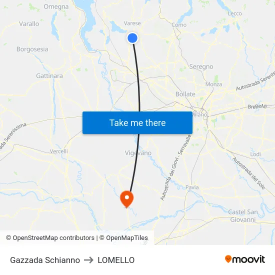 Gazzada Schianno to Lomello map
