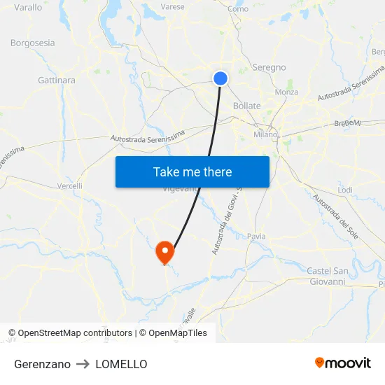 Gerenzano to Lomello map