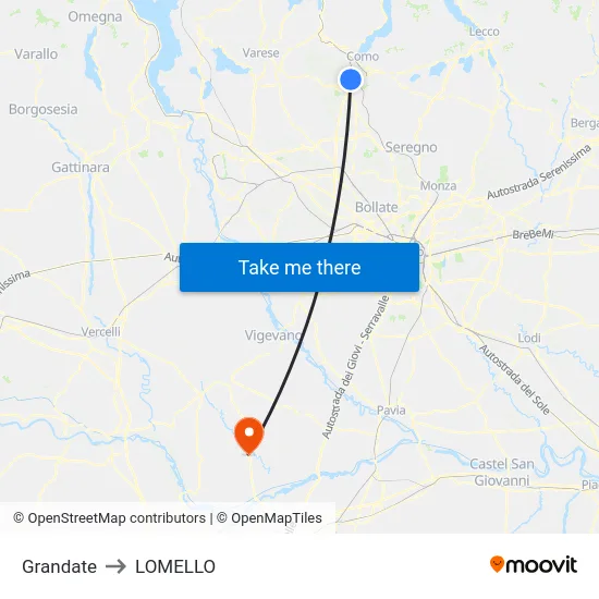Grandate to Lomello map
