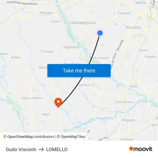 Gudo Visconti to Lomello map