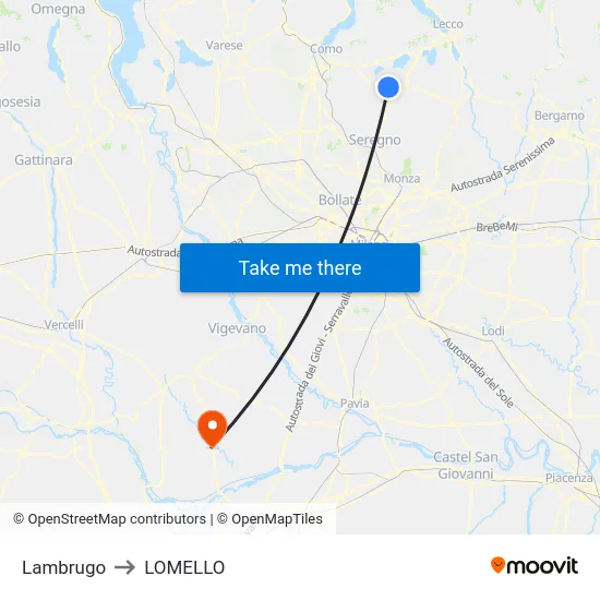 Lambrugo to Lomello map