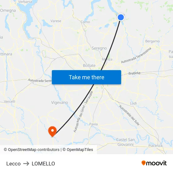 Lecco to Lomello map