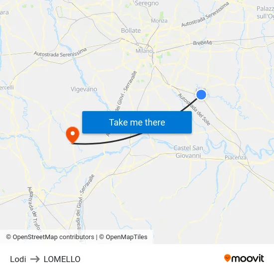 Lodi to Lomello map