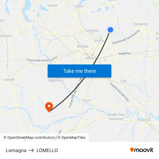 Lomagna to Lomello map