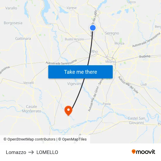 Lomazzo to Lomello map