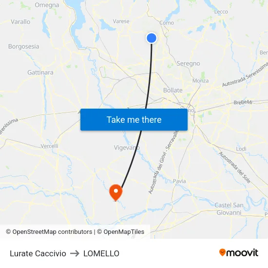 Lurate Caccivio to Lomello map