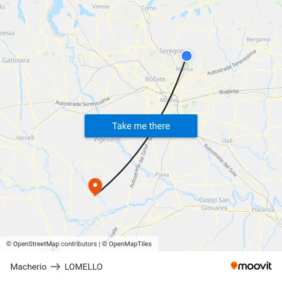 Macherio to Lomello map