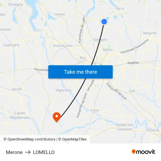 Merone to Lomello map