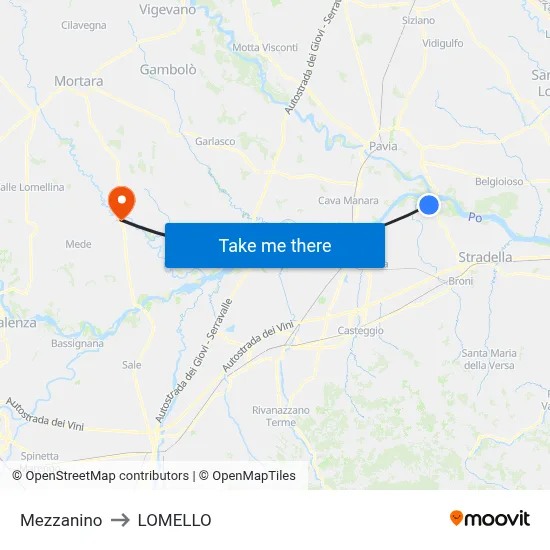 Mezzanino to Lomello map