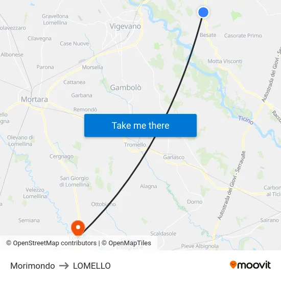 Morimondo to LOMELLO map