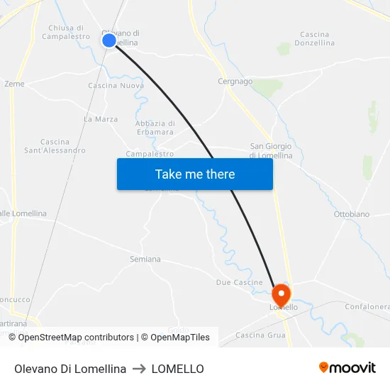 Olevano Di Lomellina to Lomello map