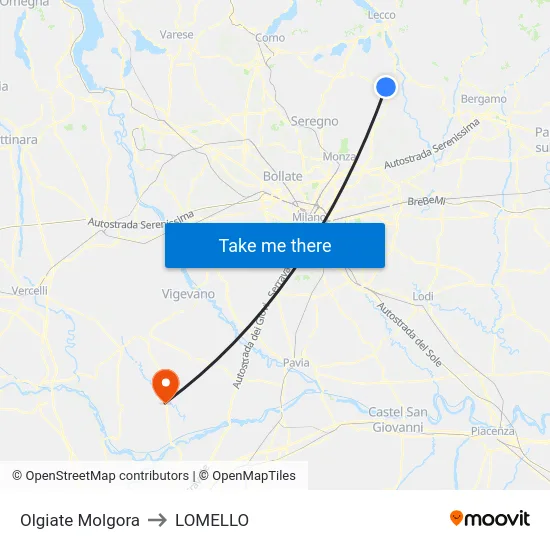 Olgiate Molgora to LOMELLO map