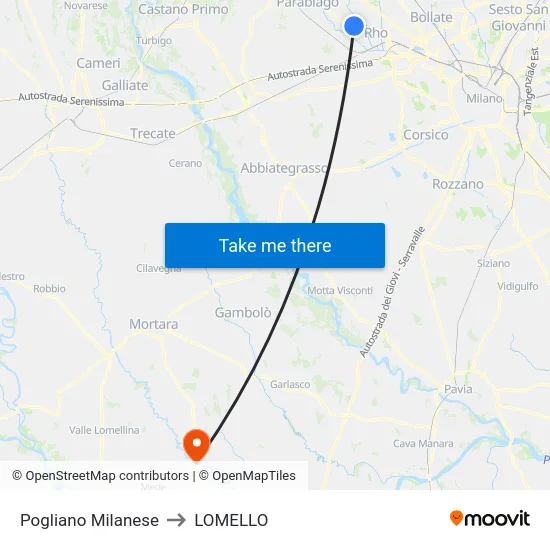 Pogliano Milanese to LOMELLO map