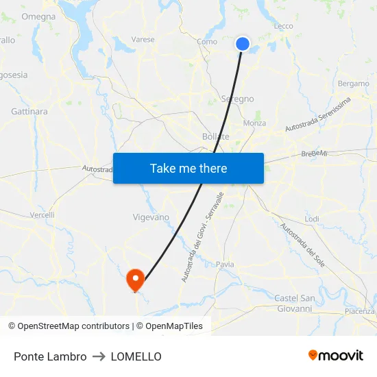 Ponte Lambro to LOMELLO map