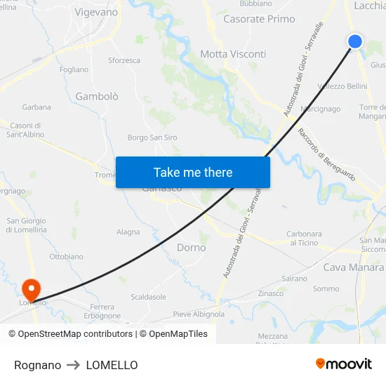 Rognano to Lomello map