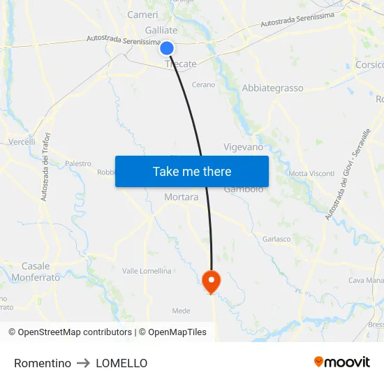 Romentino to LOMELLO map