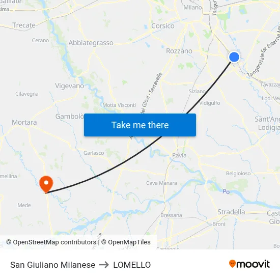 San Giuliano Milanese to LOMELLO map