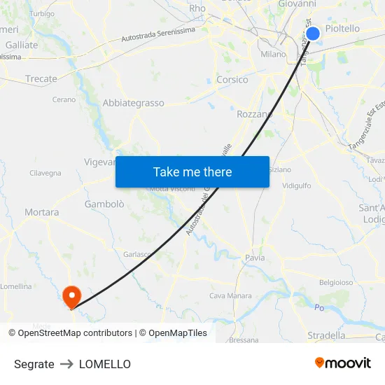 Segrate to Lomello map